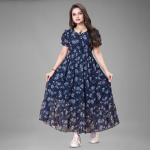 Floral Print Tie-Up Neck Puff Sleeve Maxi Dress