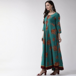 Floral Printed Flared Round Neck Maxi Dress