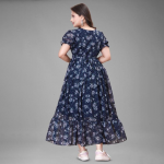 Floral Print Tie-Up Neck Puff Sleeve Maxi Dress