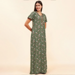 Green Floral Printed Cotton Maxi Nightdress